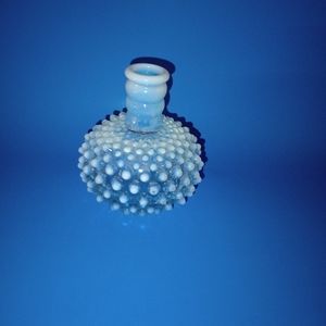 Fenton Blue Hobnail Opalescent Milk Glass Perfume Bottle Vase No Stopper Vintage
